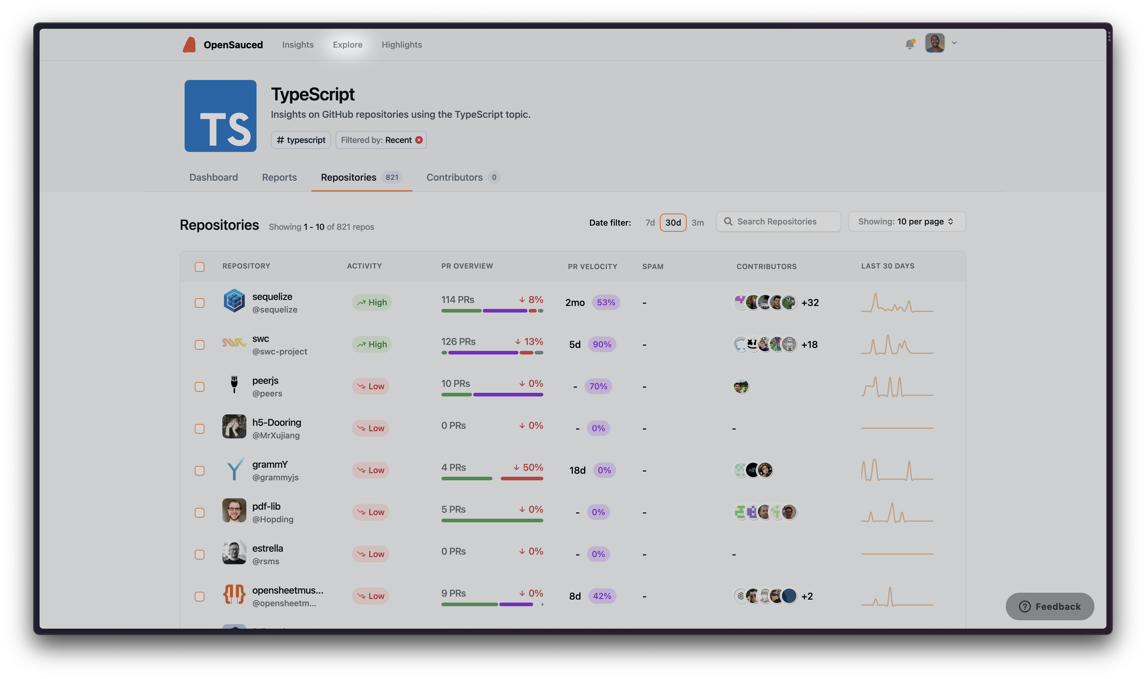 Explore dashboard